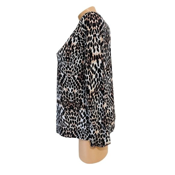 Soma‎ Women's MEDIUM Blouse French Terry Lace-up Sweatshirt Mirrored Cat Taupe - Picture 3 of 5